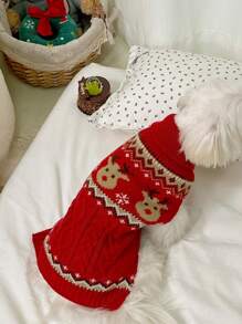 Jersey navideño de colores duales con diseño de reno de pan de jengibre para mascotas, ropa de punto cálida para perros pequeños y gatos, otoño/invierno