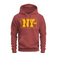 NY Original Printed Kangaroo Sweatshirt With Pocket And Comfortable Hood - 紫紅色 - 查看 1
