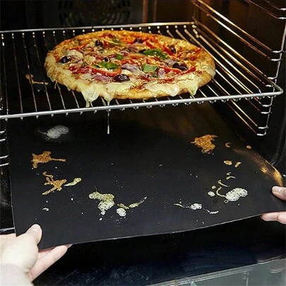 超厚不粘可重复使用烤箱衬垫 - 重型烤箱地板保护垫，易于修剪以适应定制，适用于电烤箱和燃气烤箱，厨房配件，用于无乱烘焙不粘烧烤烤架垫耐热烘焙可重复使用烧烤盘烹饪烤架衬垫工具 40x33cm