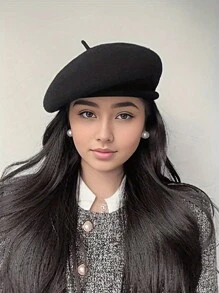 1pc Women's New Fashion High-Grade Versatile Elegant Curled Sheepskin Beret Headwear, Autumn/Winter, Japanese-Style Artistic Painter Hat, British Style