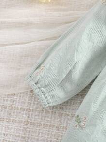 1 件装女婴中国风立领全刺绣婴儿连衣裙，优雅宫廷风格婴儿春秋新生儿服装 - 淺藍色 - 查看 7