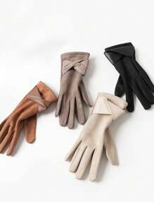 Luvas de inverno de lã quente em cor sólida casual, adequadas para andar a cavalo, dirigir, atividades ao ar livre, também ideais para noites de encontro, outono/inverno dia dos namorados