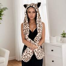 Cute Plush Cat Ear Scarf Gloves 3-In-1 Hooded Set, Fashionable Multi-Purpose Warm Accessory For Party And Home Use - Multicolor - View 8