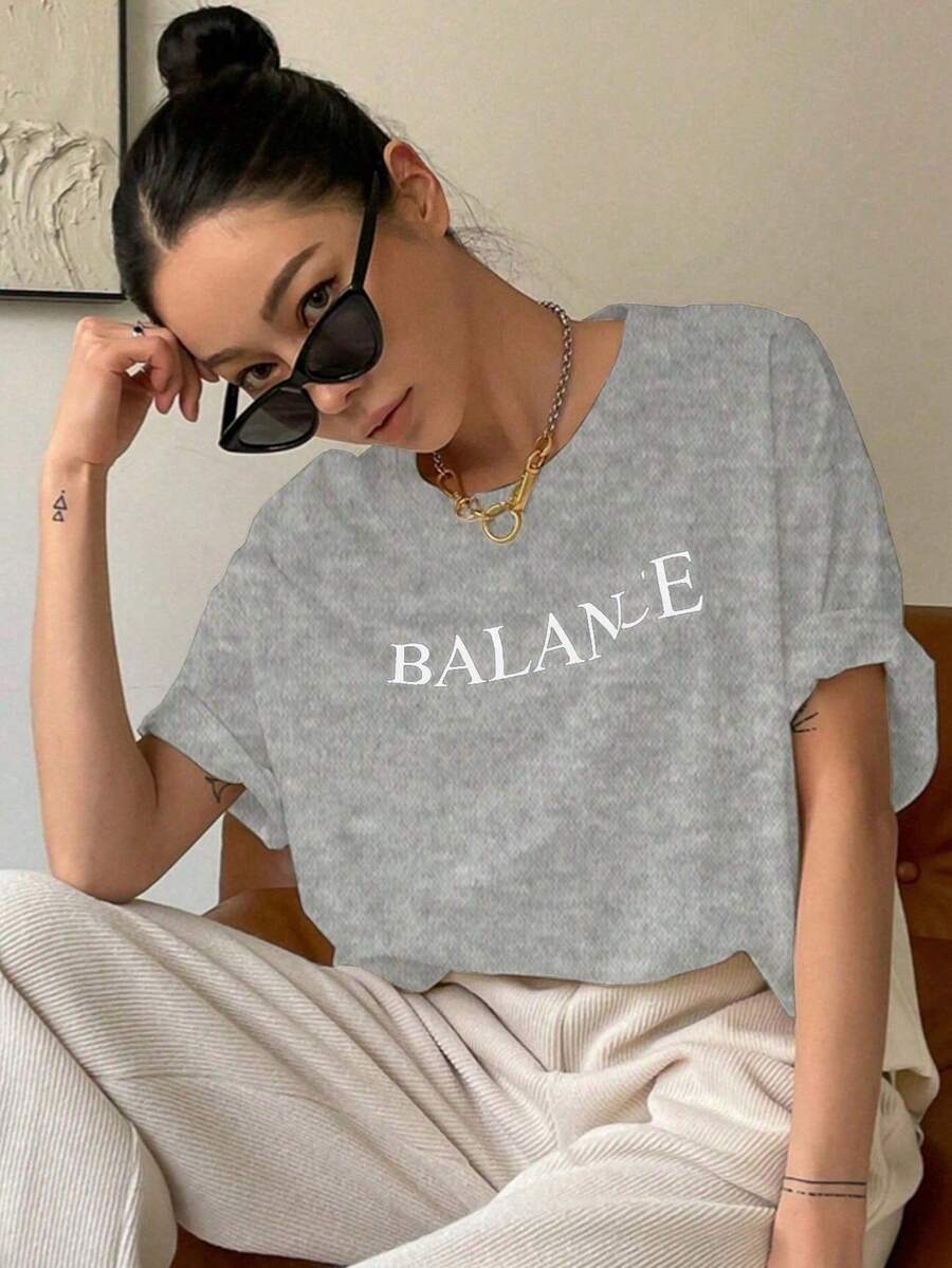 Unisex T-Shirt With Simple Minimalist Print ''Balance'' - 灰色 - 查看 1