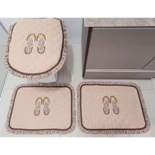 3 Piece Embroidered Bathroom Rug Kit Bathroom Floor 100% Cotton High Absorption - 榛果拖鞋 - 查看 5