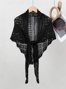 1 chiếc áo len cardigan len dệt kim hình tam giác rỗng màu trơn cỡ lớn dành cho nữ, giữ ấm cổ, đa năng, làm từ cashmere giả, mùa thu/đông - Nhiều màu - Xem 13