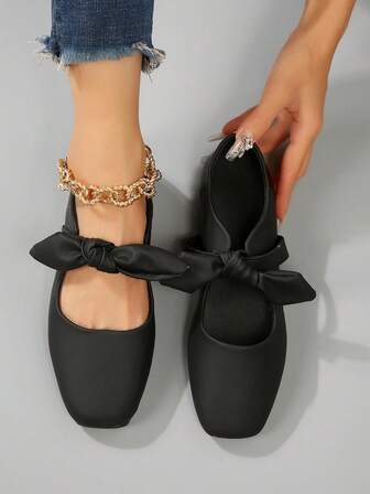 Fairy Style Bowknot Flat Loafers For Women, Square Toe, Matching Skirts, Spring/Summer New Arrival
