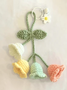 1 pieza Llavero decorativo con flor de orquídea de campana hecha a mano de ganchillo, pendiente de mochila/bolsa de niña de moda con flores adorables, suministros escolares, regalos para maestros, accesorios de maestros, regalos para maestros, trinket de flor de ganchillo, regalo para mujeres en verano - Multicolor - Ver 16