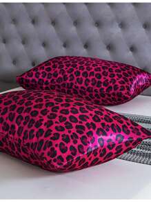 2pcs Red Leopard Print Pillow Cases, Soft Smooth Comfy Silky Like Satin Pillowcase, Envelope Closure Gifts For Double Bed