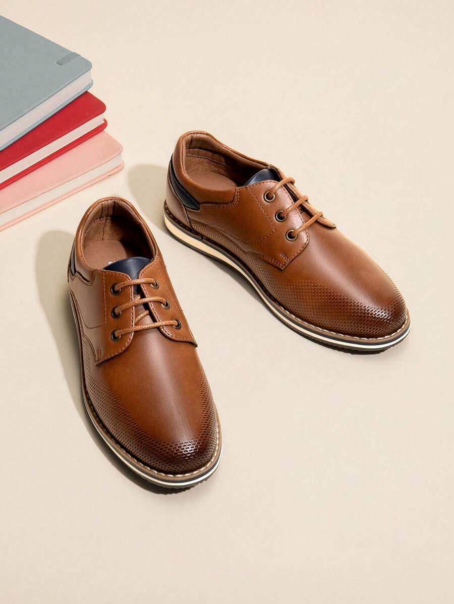 Boy's Comfortable Oxford Dress Shoes Casual & Formal Uniform Footwear - màu nâu - Xem 1