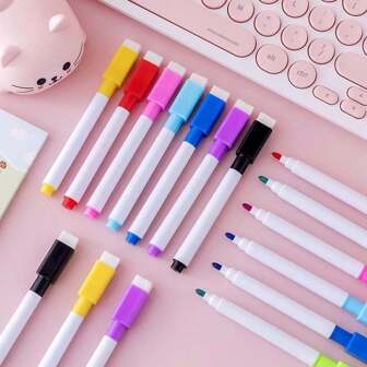 8pcs-Whiteboard Pen Teacher Erasable,With Brush,Magnetic Suction,Watercolor Pen,Marker Pen Erasable,Washable,Color Core,Black Core Whiteboard Pen With Brush,Small Erasable,Advertising L OGO Printing,White Bord Pens,Educational Toys,Whiteboard Markers>Multicolor
