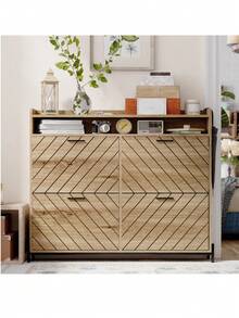 Shoe Storage Cabinet, Farmhouse Shoe Rack With 4 Flip Drawers, Narrow Shoe Rack Cabinet Organizer,For Entryway Hallway Corridor Living Room Door Entrance - 自然的 - 查看 5