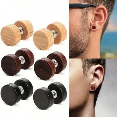 1-3 par träörhängen, träörhängen med skivstång, träörhängen för män, jul, nyår, alla hjärtans dag-present