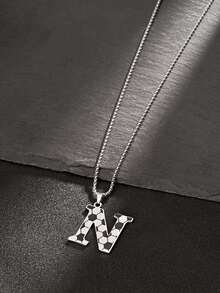 1 件嘻哈时尚 A-Z 超大字母足球项链，不锈钢油滴大字母。适合男士、女士、男女通用运动爱好者、情侣礼物 - 銀色 - 查看 12