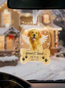 1pc Pet Photo And Text Ornament, Custom Memorial Ornament, Custom Hanging Decor, Custom Ornament, Personalized Ornament, Personalized Pendant, Remembrance Acrylic Ornament, Paws, Snowflakes, Bone Shape, Pet Lover Gift, In Loving Memory Of Loved Pet Ornament, Memorial Day Ornament, Sympathy Gift, Loss Of Pet, Gift, Sentimental Gift, Keepsake, 9*11cm, Gift For Him - Multicolor - View 3
