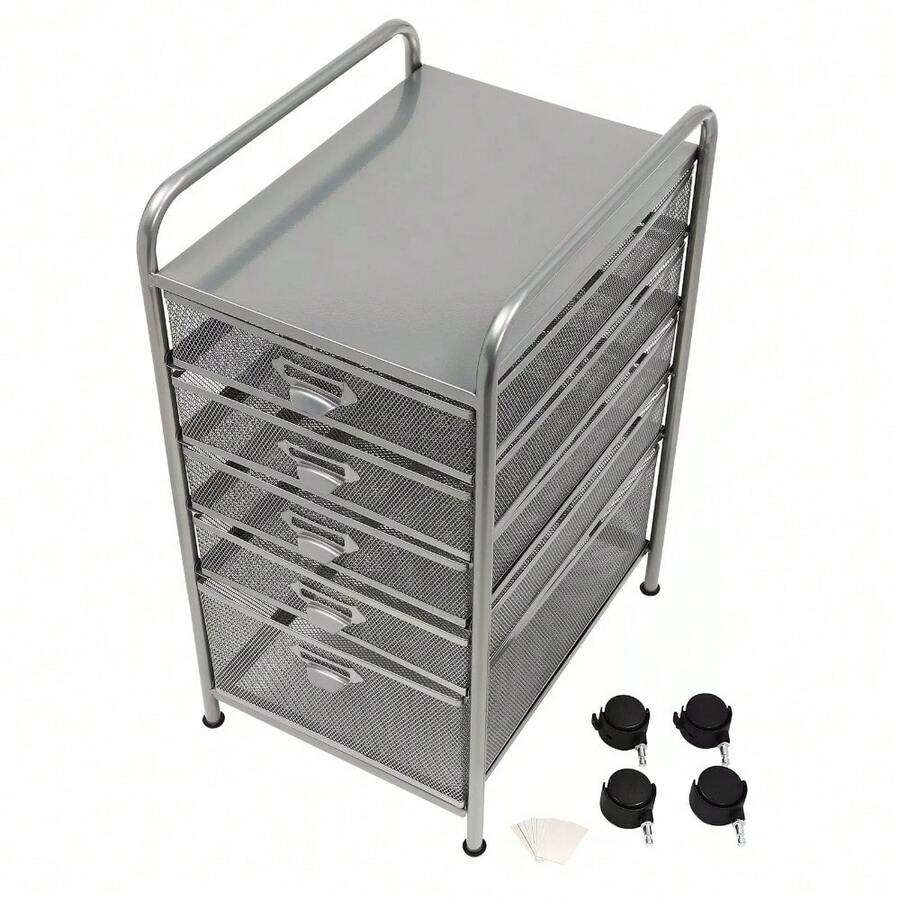 Rolling File With 5 Drawers Silver Files Storage Organizer With