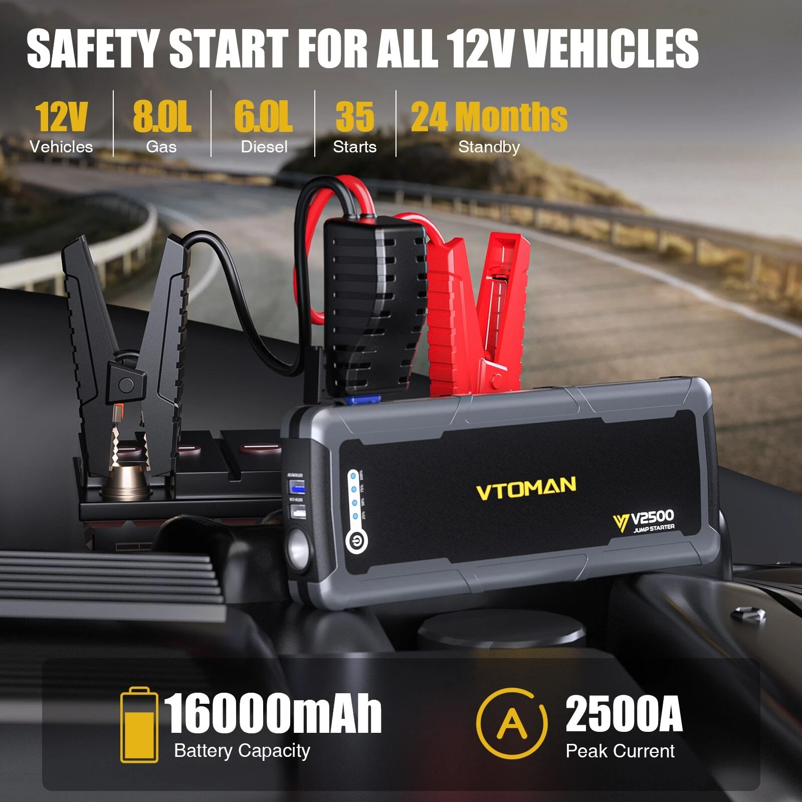 VTOMAN V2500 JUMP STARTER 2500A, Car Battery Jumper Starter Portable