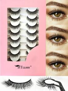 BTLLSSH 8 对假睫毛 浓密卷翘 13 毫米 蓬松纤细假睫毛 日常浓密眼尾拉伸 - 自然纖長款 - 查看 1