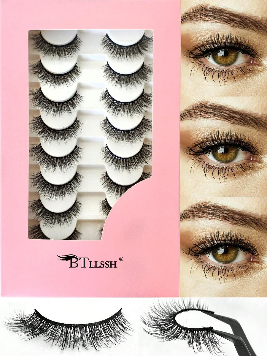 BTLLSSH 8 对假睫毛 浓密卷翘 13 毫米 蓬松纤细假睫毛 日常浓密眼尾拉伸 - 自然纖長款 - 查看 1