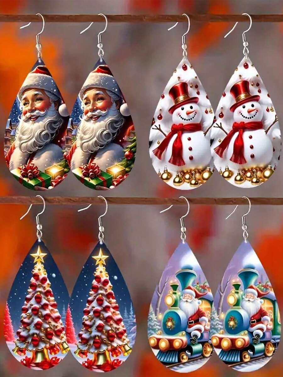 1 Cặp Bông Tai Bằng Gỗ Hình Giọt Nước Phong Cách Retro Không Khí Giáng Sinh Cho Bữa Tiệc Ngày Lễ - Nhiều màu - Xem 1