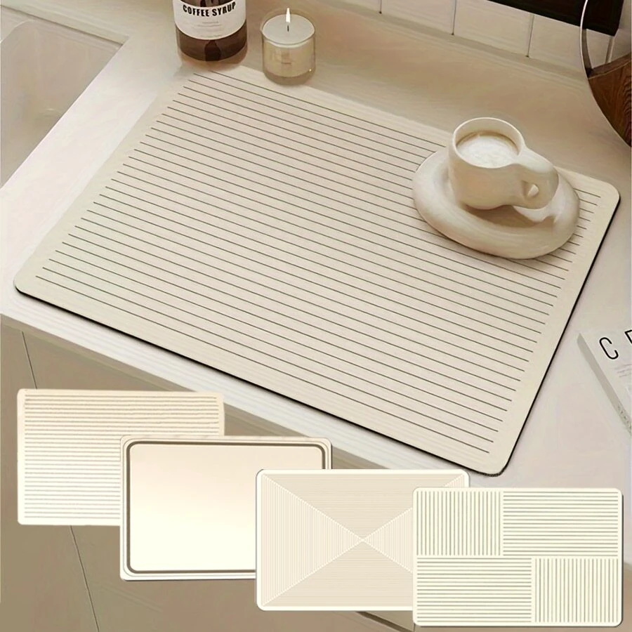 1 件装极简主义速干碗碟干燥垫，适用于厨房台面，超强吸水，快干，防滑，耐热，适用于婴儿奶瓶、咖啡机、碗碟瓶杯、浴室和厨房配件