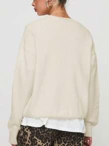 韩式休闲波西米亚风复古樱桃印花提花宽松针织套头衫上衣，秋冬 - 白色 - 查看 4