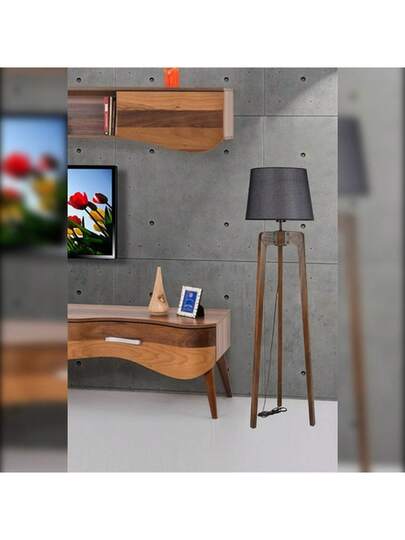 Well Home Vloer Lamp Cone Shade Fir Wood Body, Dark Walnut Black, Tanganica Collection, 45x45x170, 27 Socket Max 60 W. Free Shipping In 24/48h view 4