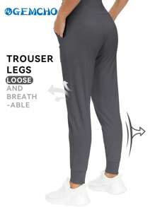 GEMCHO Women's High Waist Loose Fit Jogger Pants For Summer, Comfortable, Lightweight And Breathable, Suitable For Fitness, Yoga, Running And Other Sports - Dark Grey - View 3