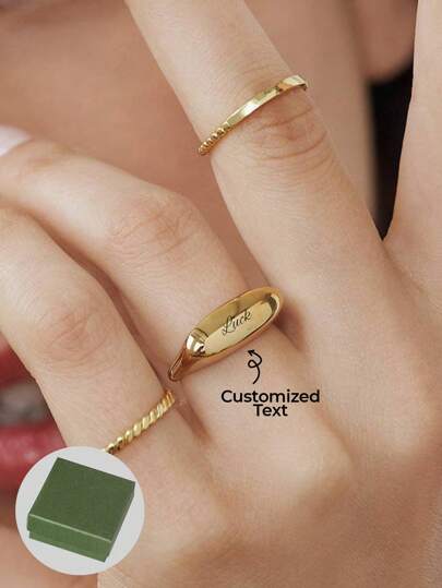1pc Personalized Daily Ring -18k Gold Stainless Steel Jewelry - Personalized Customized Name - Comes With Exquisite Gift Box - Festival Gift For Favorite People-Gold