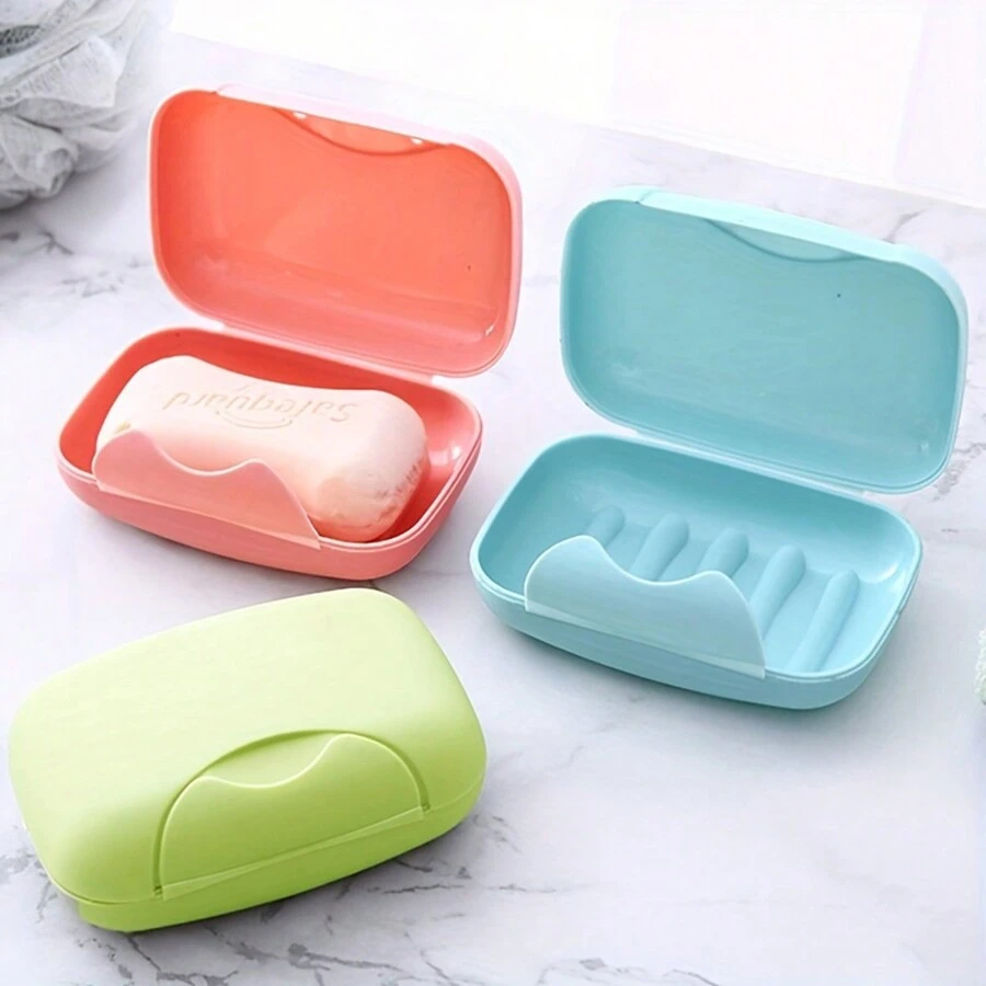 1pc Portable Travel Soap Dish, Waterproof Soap Box With Cover And Lock Clasp, Solid Color Plastic Soap Tray, Soap Storage Box, Bathroom Travel Accessories Home Bathroom Decor Fall Decor Back To School