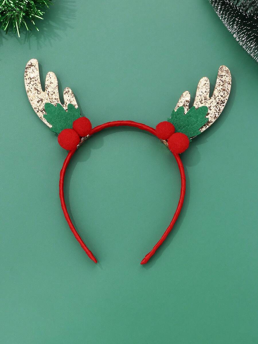 1pc Kids Shiny Golden Reindeer Antler Christmas Party Cute Headband