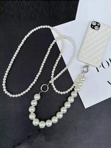 Dây đeo điện thoại di động bằng ngọc trai có thể tháo rời, Túi đeo chéo vai, Thiết kế mới đa năng - trắng - Xem 3