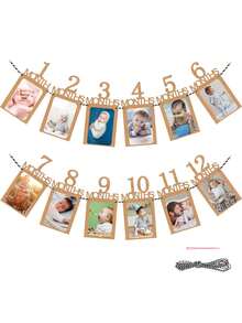 Ảnh sinh nhật 1 tuổi 12 tháng, Vòng hoa sinh nhật, Đồ trang trí sinh nhật 1 tuổi, Ảnh in - màu nâu - Xem 1