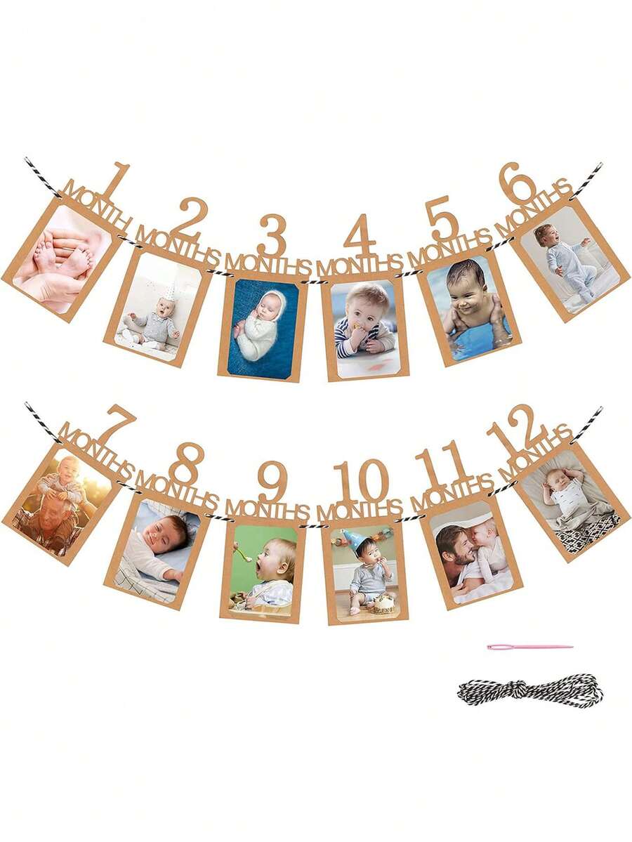 Ảnh sinh nhật 1 tuổi 12 tháng, Vòng hoa sinh nhật, Đồ trang trí sinh nhật 1 tuổi, Ảnh in - màu nâu - Xem 1