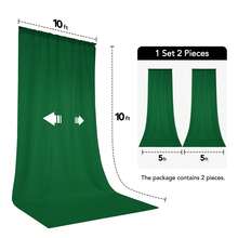 2 Pcs Christmas Backdrop Curtains For Photography Parties Birthday, Wrinkle Resistant Background Curtain Panels- Solid Party Wedding BackdropDecorations (10 Ft X 10 Ft, 2 Panels) - 獵人綠 - 查看 6