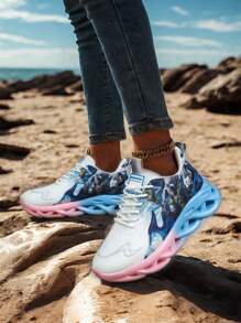 Damenschuhe Weiße Sportschuhe Sneaker mit Goku Muster, modische Lässig Schuhe, Studentenschuhe, Trainingsschuhe, Laufschuhe, Einkaufsschuhe, Damenschuhe für die Arbeit, leicht und rutschfest - Blau - Übersicht 1