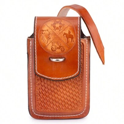 Bainha Porta Celular Estampa Agro Em Couro Com Fecho De Argola