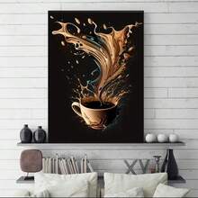 1 件高品质咖啡帆布印刷墙画，咖啡杯飞溅设计，适合家庭、厨房、办公室、咖啡厅 - 耐用帆布材质，咖啡爱好者的理想礼物，时尚装饰海报 - 無框 - 查看 9