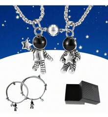 4 Pcs Pareja Iman Astronauta Atracción Pulseras Y Collares - Plateado - Ver 5