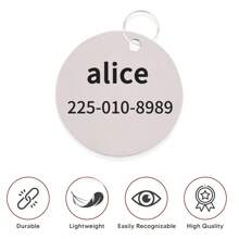 1 Pieza Placa de identificación redonda personalizada para mascotas - Nombre personalizado y número de teléfono Etiqueta única de identificación antiperder para collar de perros y gatos