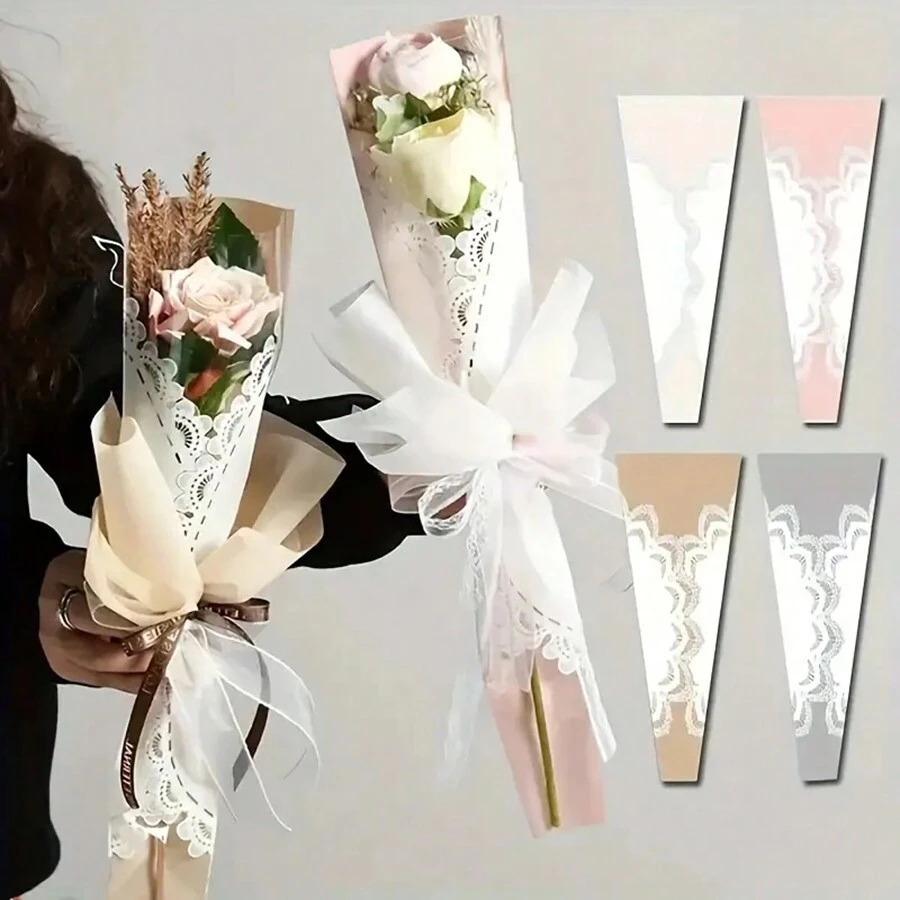 20 个/套单花包装袋，复古蕾丝装饰玫瑰花包装纸袋，节日用品，插花花店 OPP 透明包装袋，花束用品 - 蕾絲手提袋20pcs - 查看 1