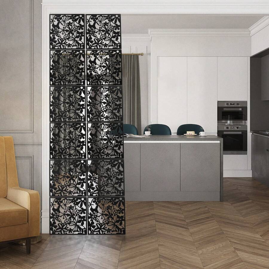 Hanging Room Divider, 12 Pcs Panel Screen For Room/Hotel Decoration, Decorative Wall Screen Panel - màu đen - Xem 1