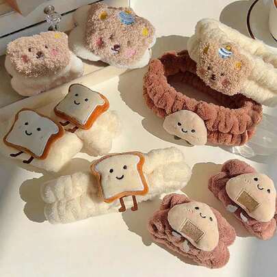 3 件套可爱熊头带和腕带套装，卡通吐司发带，用于洗脸、头发、护肤、房间装饰、家居、护肤头带、美容、护肤产品、水疗、自我护理、护肤工具、面部护理、美容师用品、皮肤、洗面奶、面部