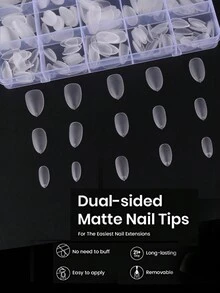 300 个/盒短杏仁指甲片，15 种尺寸哑光半覆盖丙烯酸凝胶假指甲片假指甲用品指甲延长片适用于假指甲 - 無色 - 查看 5