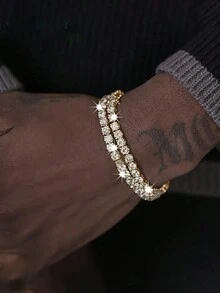 Vòng tay pha lê Rhinestone đơn/nhiều hàng co giãn thời trang, quà tặng cho vợ, bạn gái, con gái - vòng tay kim cương đầy đủ - Xem 11