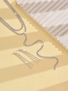 1 套时尚奢华多层水晶项链和耳环首饰套装，适合女性日常、婚礼、派对佩戴 - 首飾套裝 - 查看 4