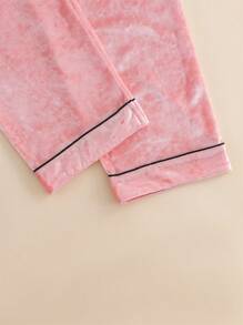 2 Stücke Damen Samt Pyjama Set, Kragen Knopf Langarm Top und lose bequeme Hose, elegante warme dicke Damen Nachtwäsche und Lounge-Kleidung