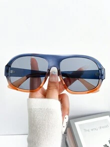 全新复古时尚超大号拼色边框中性时尚眼镜，适合日常、派对、度假、街头时尚基本款秋冬女士服装商务休闲礼品女士海滩配饰时尚眼镜太阳镜 - 彩色 - 查看 2