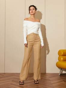 Suéter de manga larga y hombros descubiertos para mujer, blusa sexy con espalda descubierta, para primavera/verano - Blanco - Ver 4