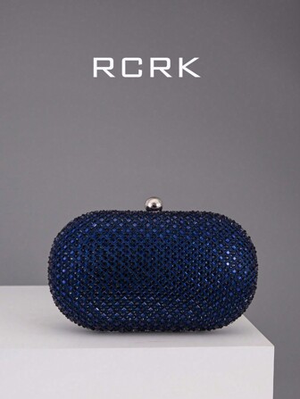 Elegant Fashion Rhinestone Embellished Oval Clutch Bag, Party Bag Perfect For Party Wedding Prom Dinner/Banquet Matching With Holiday Party Dress Evening Dress & Sequin Dress, Glamorous Rhinestone Bag